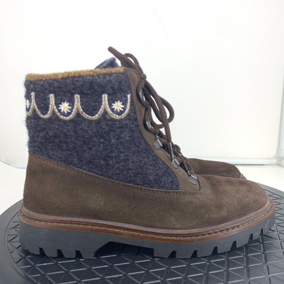 L.L. Bean Shoes - LL Bean Women Size 7.5 Boots Vintage Italy 100% Wool Shoes Brown Suede Blue Mid